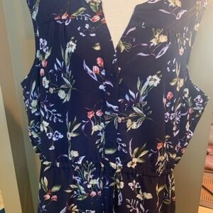 Sleeveless Blue with Flowers Drawstring Dress